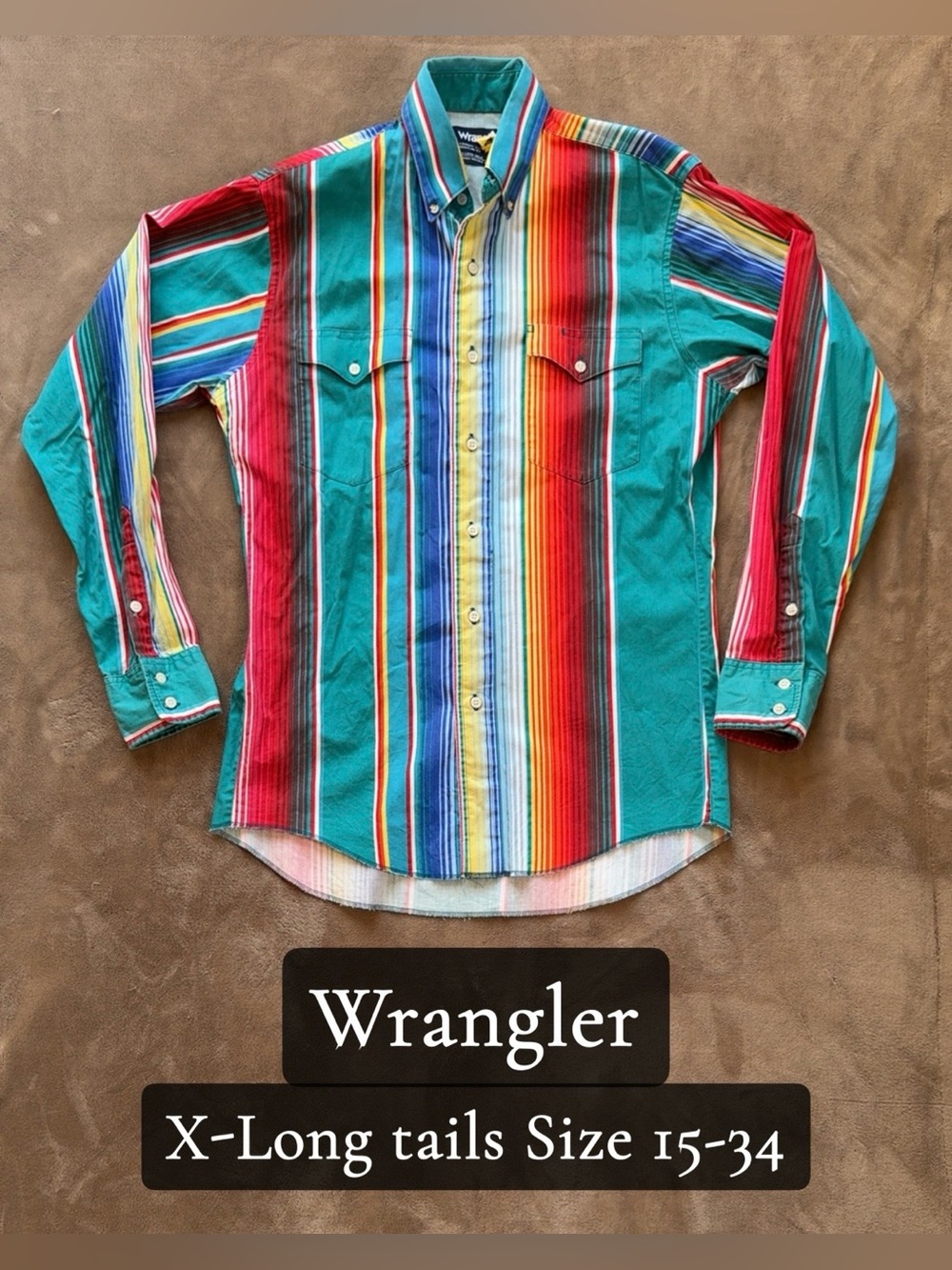 Vintage Wrangler Multicolor Striped Button-Down Shirt with Teal Panels